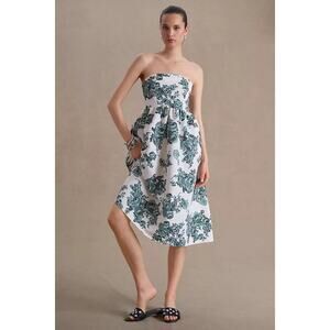 Sachin & Babi Blaine Strapless Bow Taffeta Midi Dress green white floral size 6